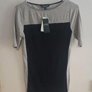 Lauren Ralph Lauren Gray Fitted T-Shirt with Half Sleeves and Crew Neckline